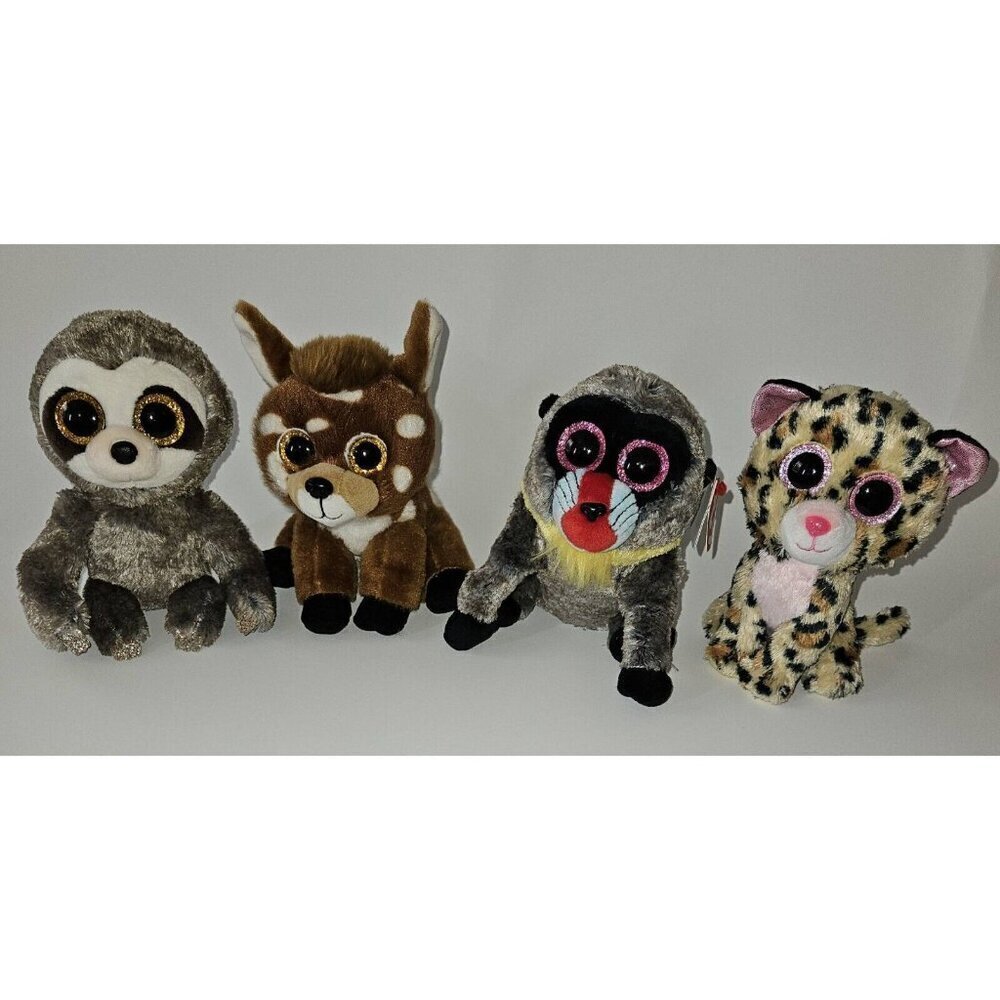 TY Beanie Boo Plush Lot Wasabi Baboon Livvie Leopard Buckley Deer Dangler Sloth